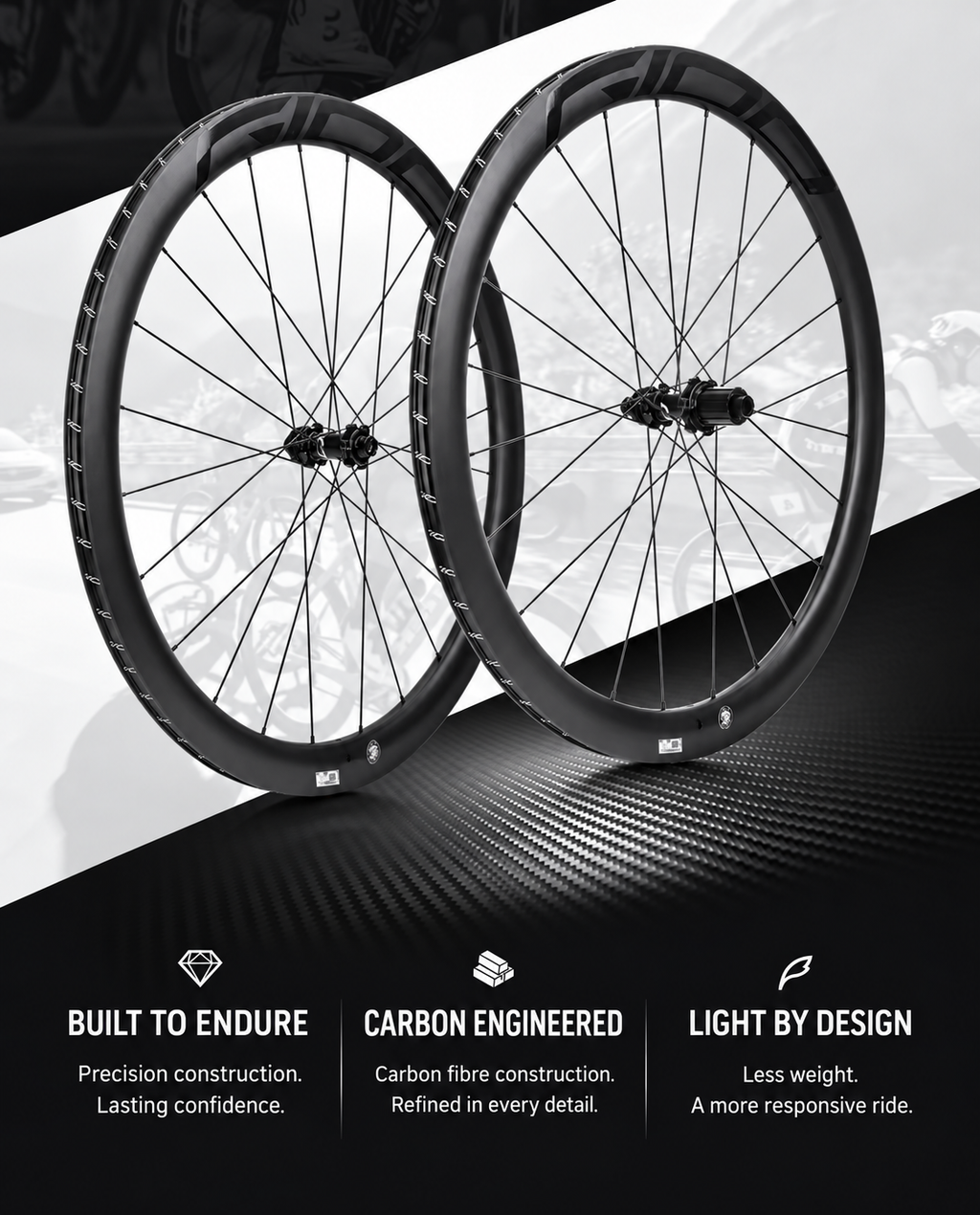 GIOO FS Carbon Wheelset | 50mm & 58mm | Quick-Release & Thru-Axle