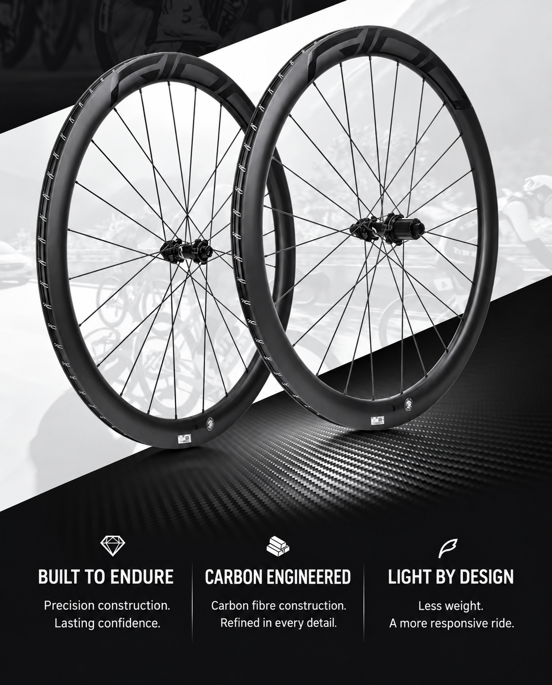 GIOO FS Carbon Wheelset | 50mm & 58mm | Quick-Release & Thru-Axle